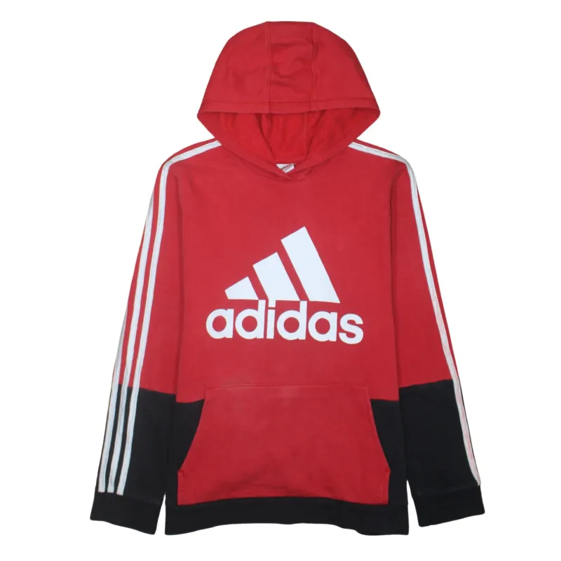 Adidas Red Black Hoodie Women’s XLarge Printed Logo Three Stripe Sleeves Pullover Sweatshirt sold by Vintage Club