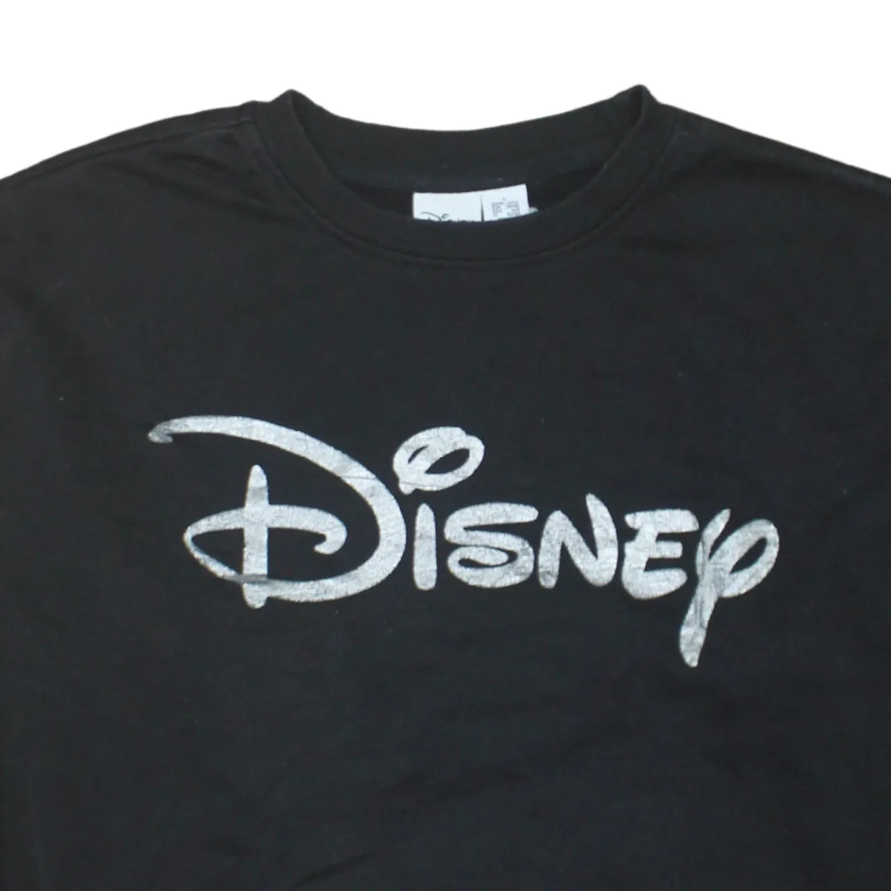 Disney Black Sweatshirt Women's Small Silver Printed Logo Crewneck Pullover Top sold by Vintage Club product image thumbnail 3