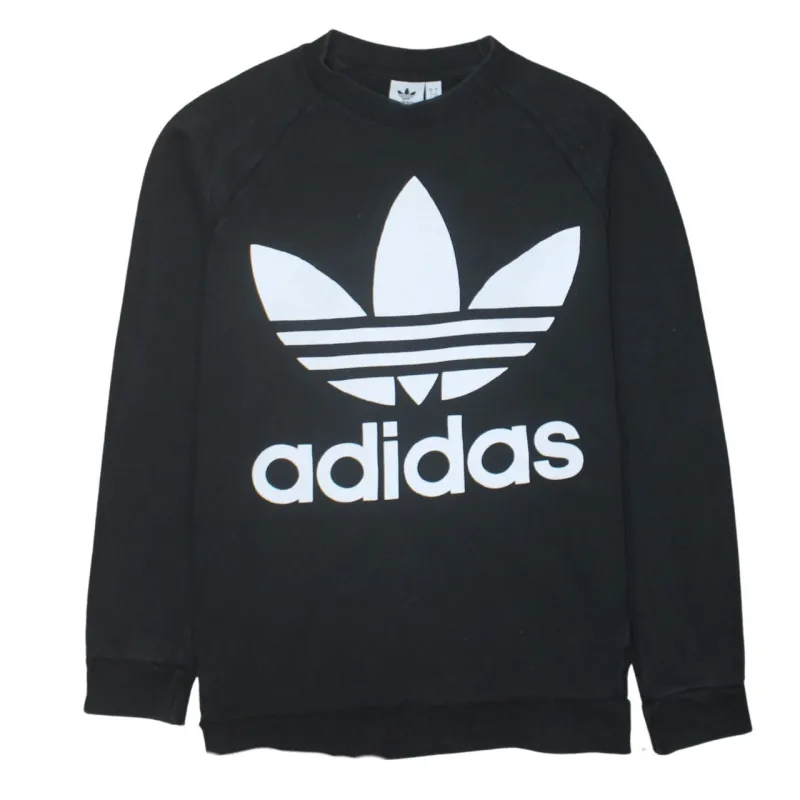 Adidas Black Sweatshirt Women's Small Printed Trefoil Logo Raglan Sleeve Pullover Top sold by Vintage Club