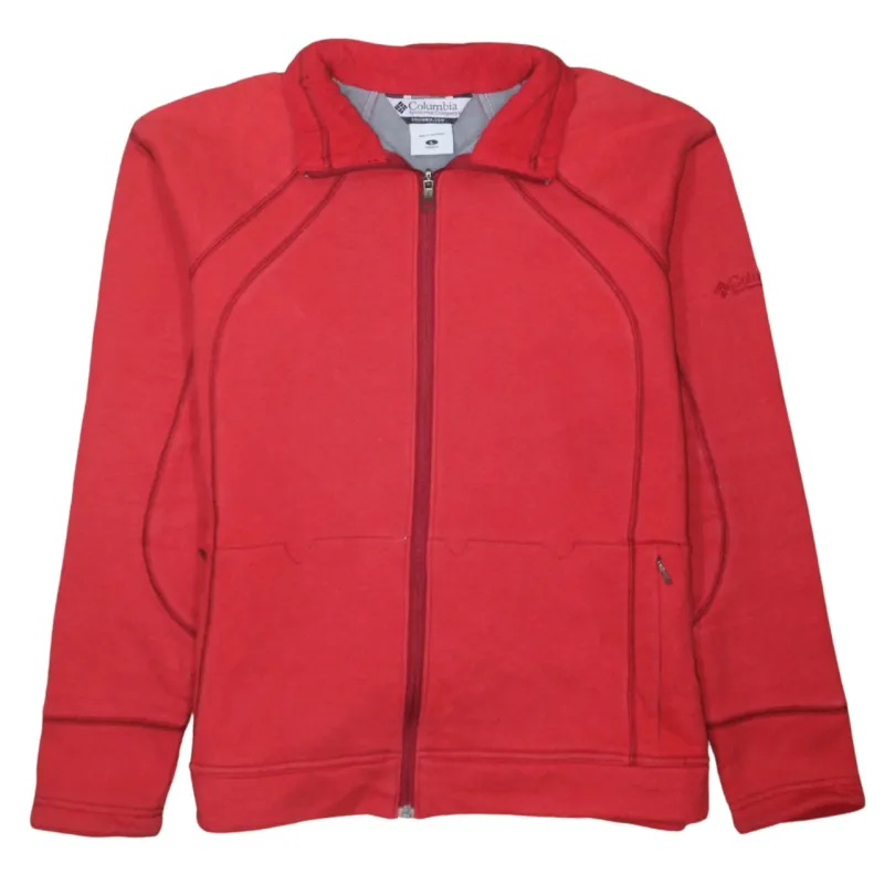 Columbia Red Full Zip Sweatshirt Women's Large Embroidered Sleeve Logo Fleece Lined Jacket made by Columbia
