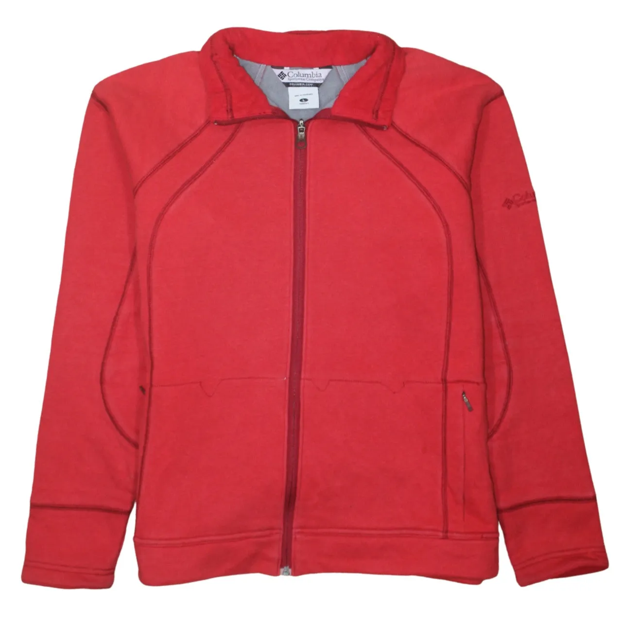 Columbia Red Full Zip Sweatshirt Women's Large Embroidered Sleeve Logo Fleece Lined Jacket sold by Vintage Club