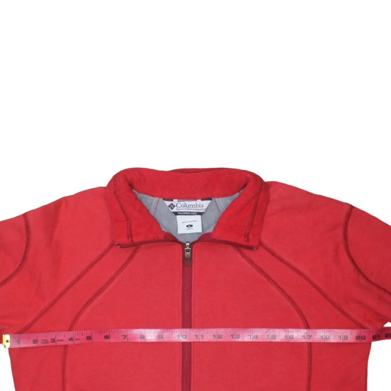 Columbia Red Full Zip Sweatshirt Women's Large Embroidered Sleeve Logo Fleece Lined Jacket sold by Vintage Club product image thumbnail 5