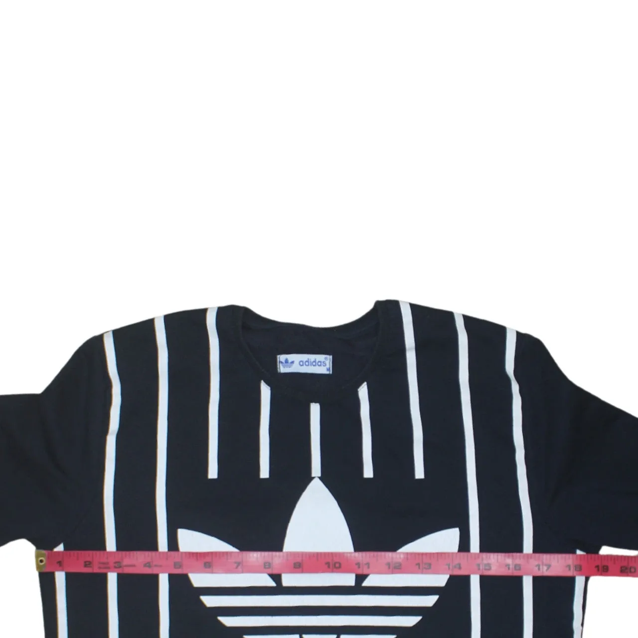 Adidas Navy Blue Sweatshirt Women’s Medium Printed Trefoil Logo Vertical Stripe Pullover Top sold by Vintage Club product image thumbnail 5