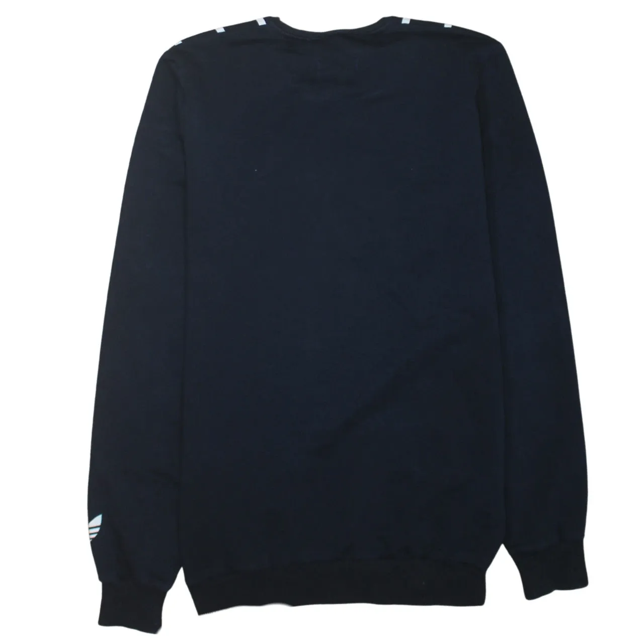 Adidas Navy Blue Sweatshirt Women’s Medium Printed Trefoil Logo Vertical Stripe Pullover Top sold by Vintage Club product image thumbnail 2