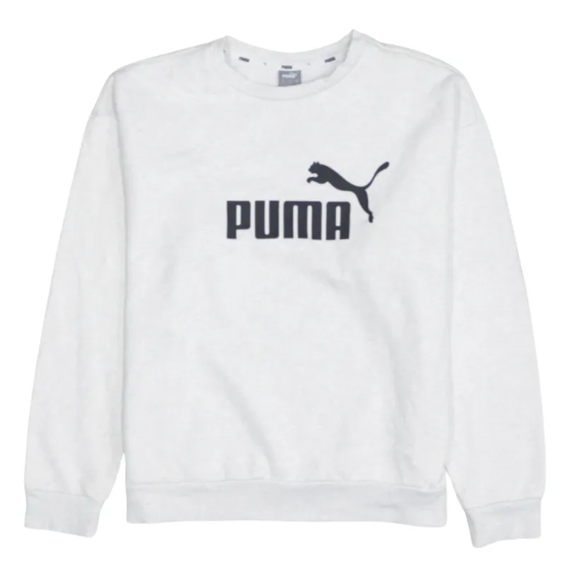 Puma Light Grey Sweatshirt Women's Large Printed Logo Crewneck Ribbed Cuffs Pullover Top made by Puma