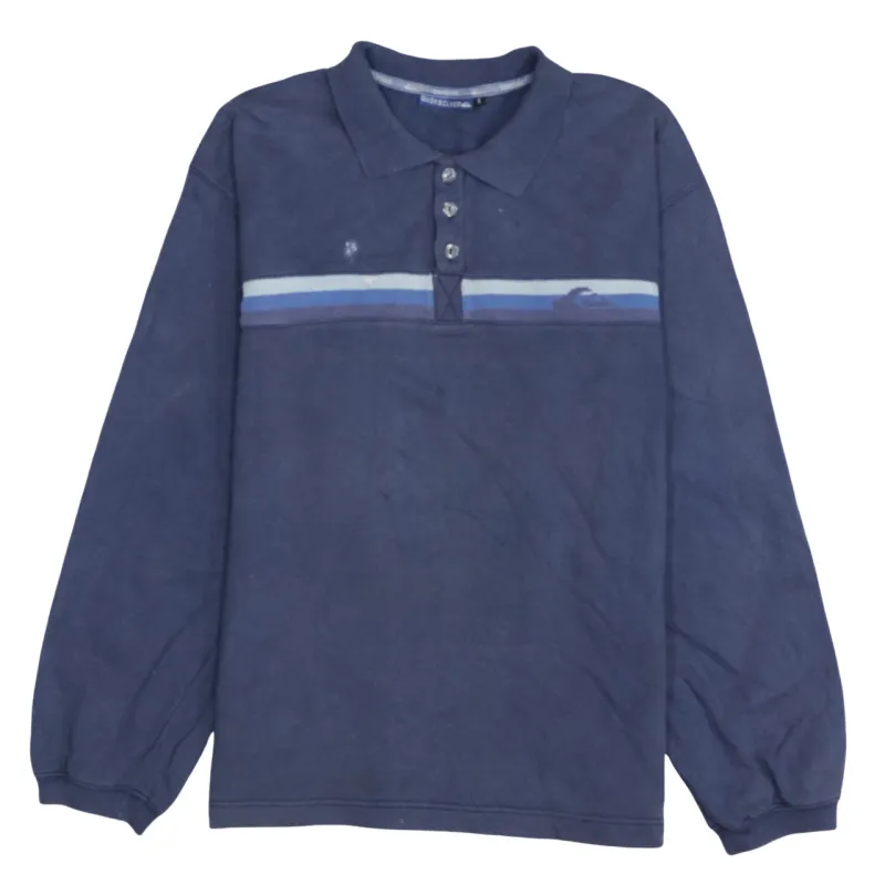 Quiksilver Navy Blue Long Sleeve Polo Shirt Men's Large Stripe Chest Logo Rugby Top sold by Vintage Club