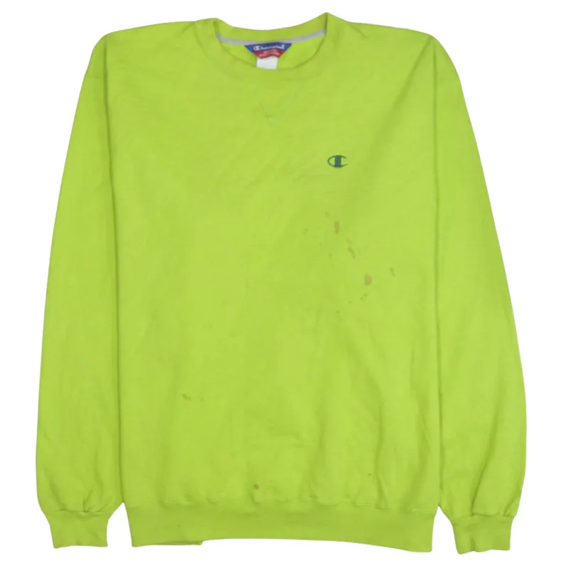 Champion Neon Green Sweatshirt Men's XXLarge Embroidered Chest Logo Ribbed Crewneck Pullover Fleece Top made by Champion