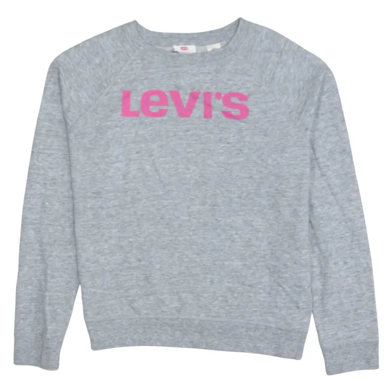 Levi's Grey Sweatshirt Women's Medium Printed Logo Crewneck Ribbed Hem Pullover Top sold by Vintage Club
