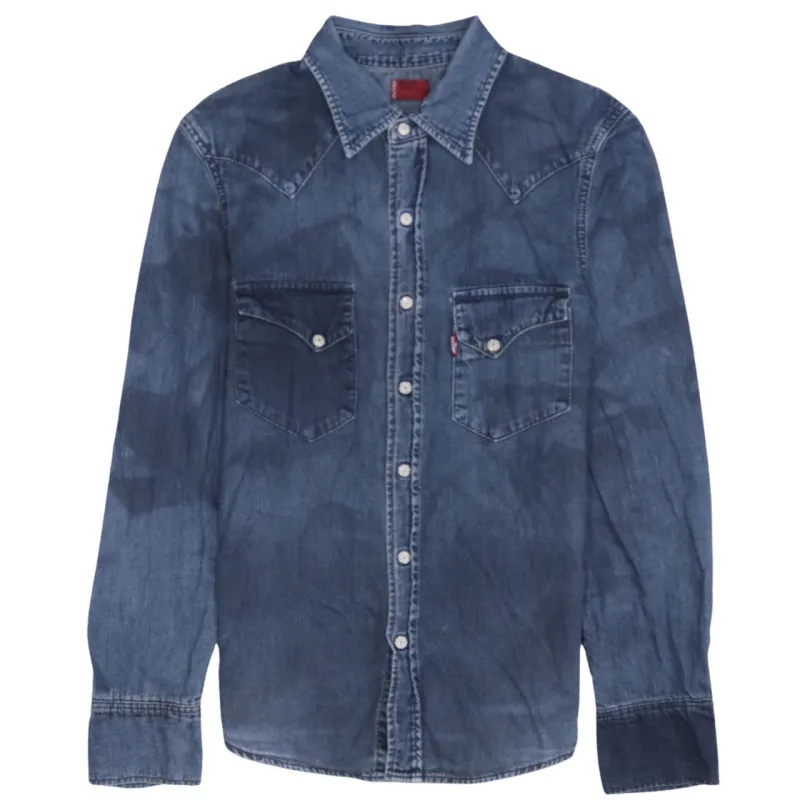 Levi's Dark Indigo Denim Shirt Men's Small Western Pockets Snap Buttons Casual Top sold by Vintage Club