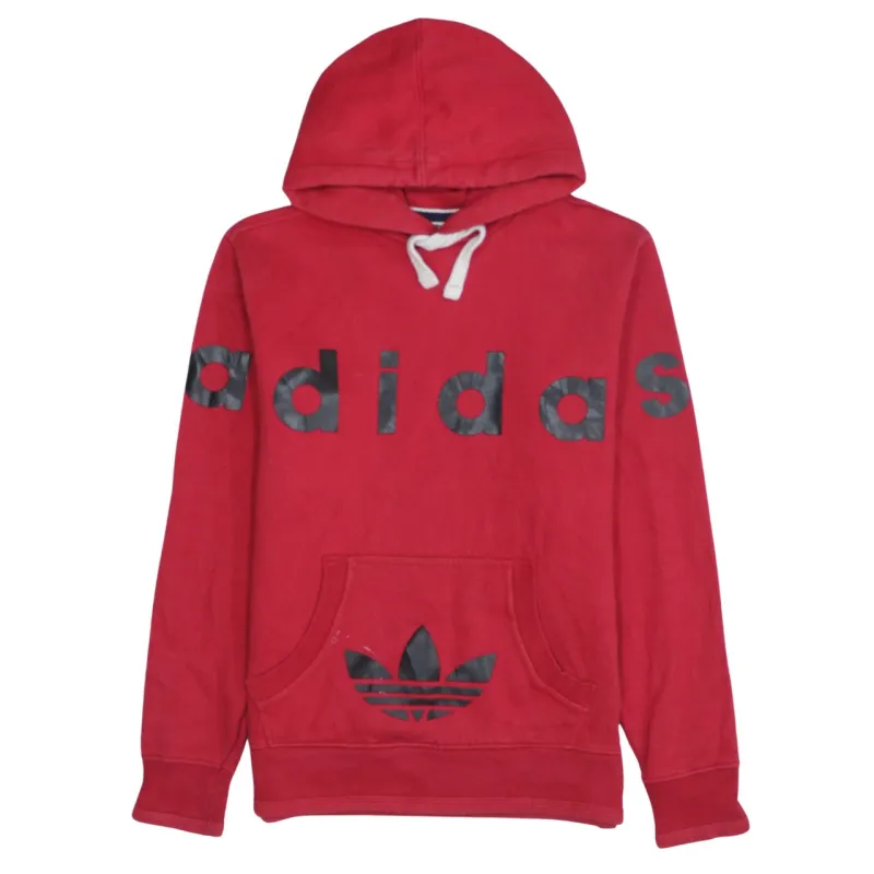Adidas Red Hoodie Women’s Large Printed Logo Front Pouch Trefoil Pullover Sweatshirt sold by Vintage Club