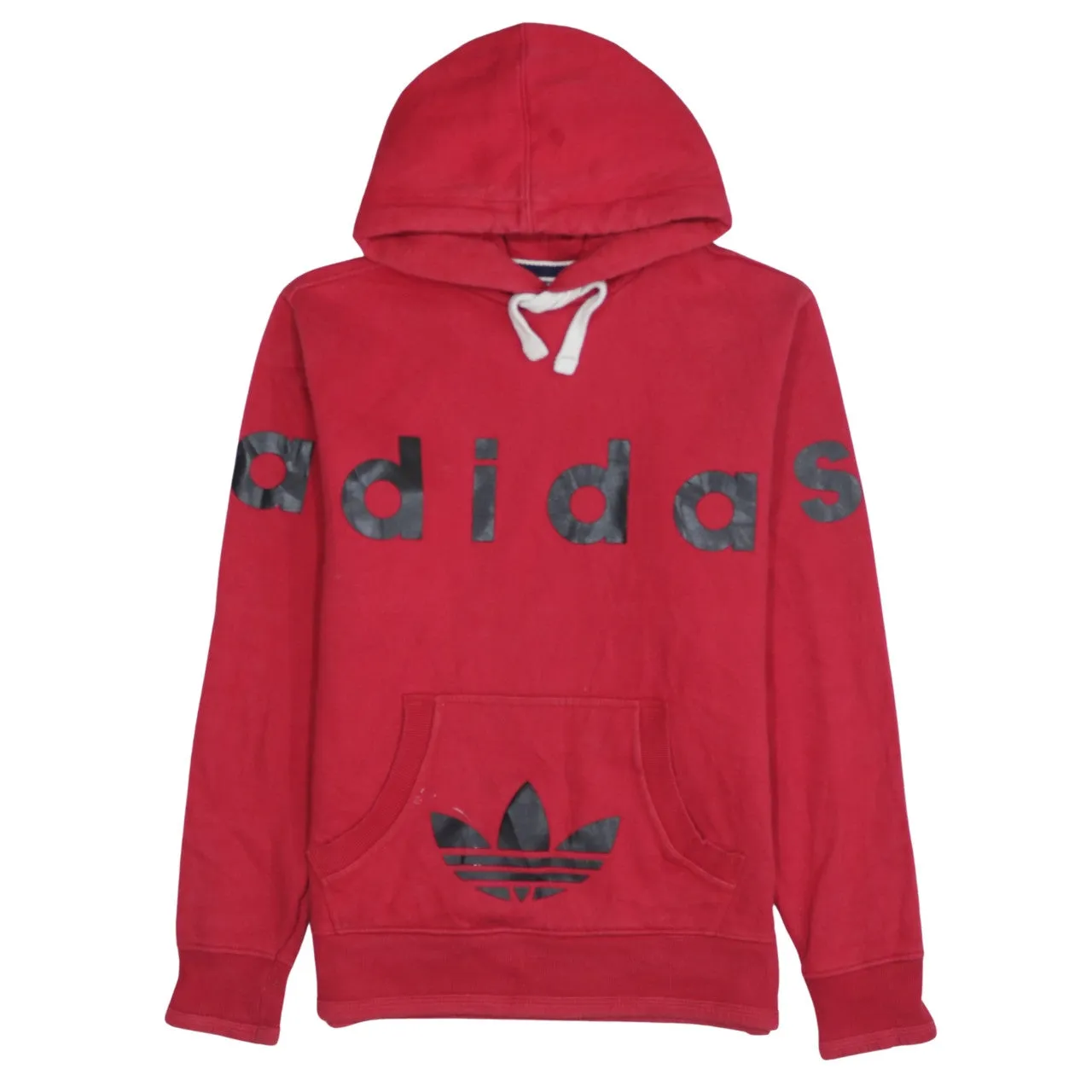 Adidas Red Hoodie Women’s Large Printed Logo Front Pouch Trefoil Pullover Sweatshirt sold by Vintage Club