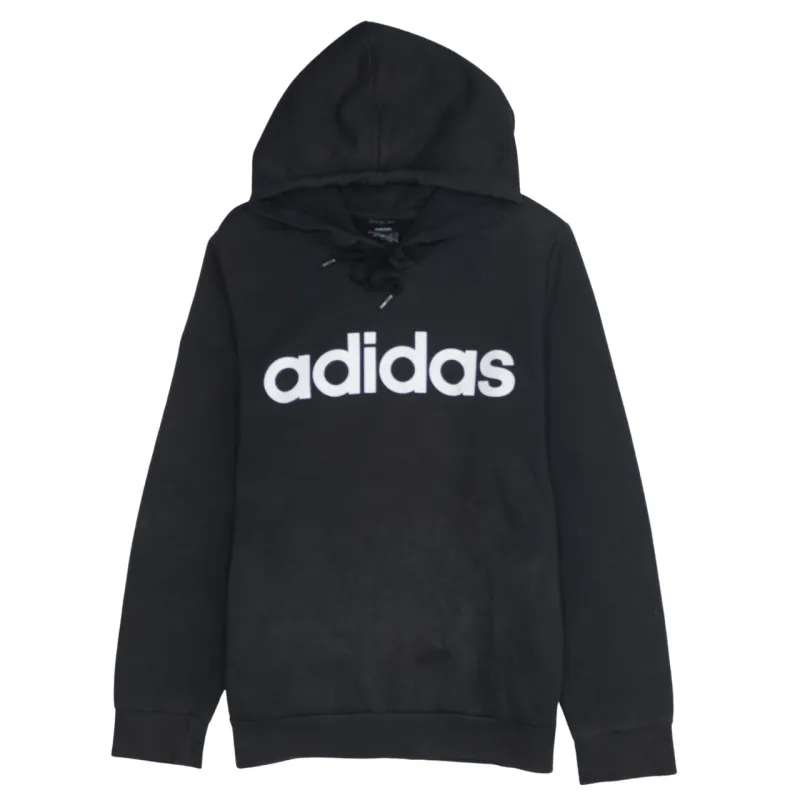 Adidas Black Hoodie Women’s Large Printed Logo Drawstring Hood Pullover Sweatshirt sold by Vintage Club