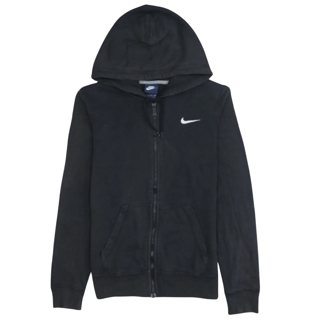 Nike Black Full Zip Hoodie Men's Small Embroidered Swoosh Split Pouch Pockets Sweatshirt sold by Vintage Club