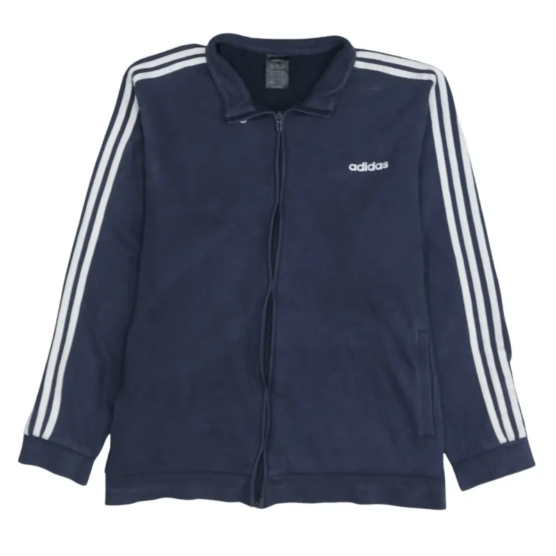 Adidas Navy Blue Track Jacket Women’s XXLarge Embroidered Logo Three Stripe Zip Sweatshirt Top sold by Vintage Club