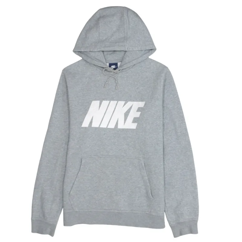 Nike Grey Hoodie Women’s Medium Printed Logo Front Pouch Pocket Fleece Pullover Sweatshirt sold by Vintage Club