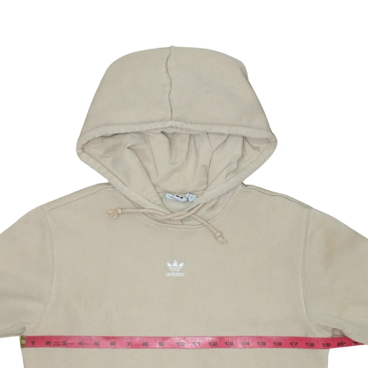 Adidas Beige Cream Hoodie Women's Small Embroidered Trefoil Logo Front Pocket Pullover Sweatshirt sold by Vintage Club product image thumbnail 5