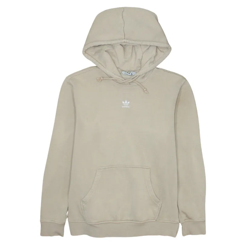 Adidas Beige Cream Hoodie Women's Small Embroidered Trefoil Logo Front Pocket Pullover Sweatshirt sold by Vintage Club