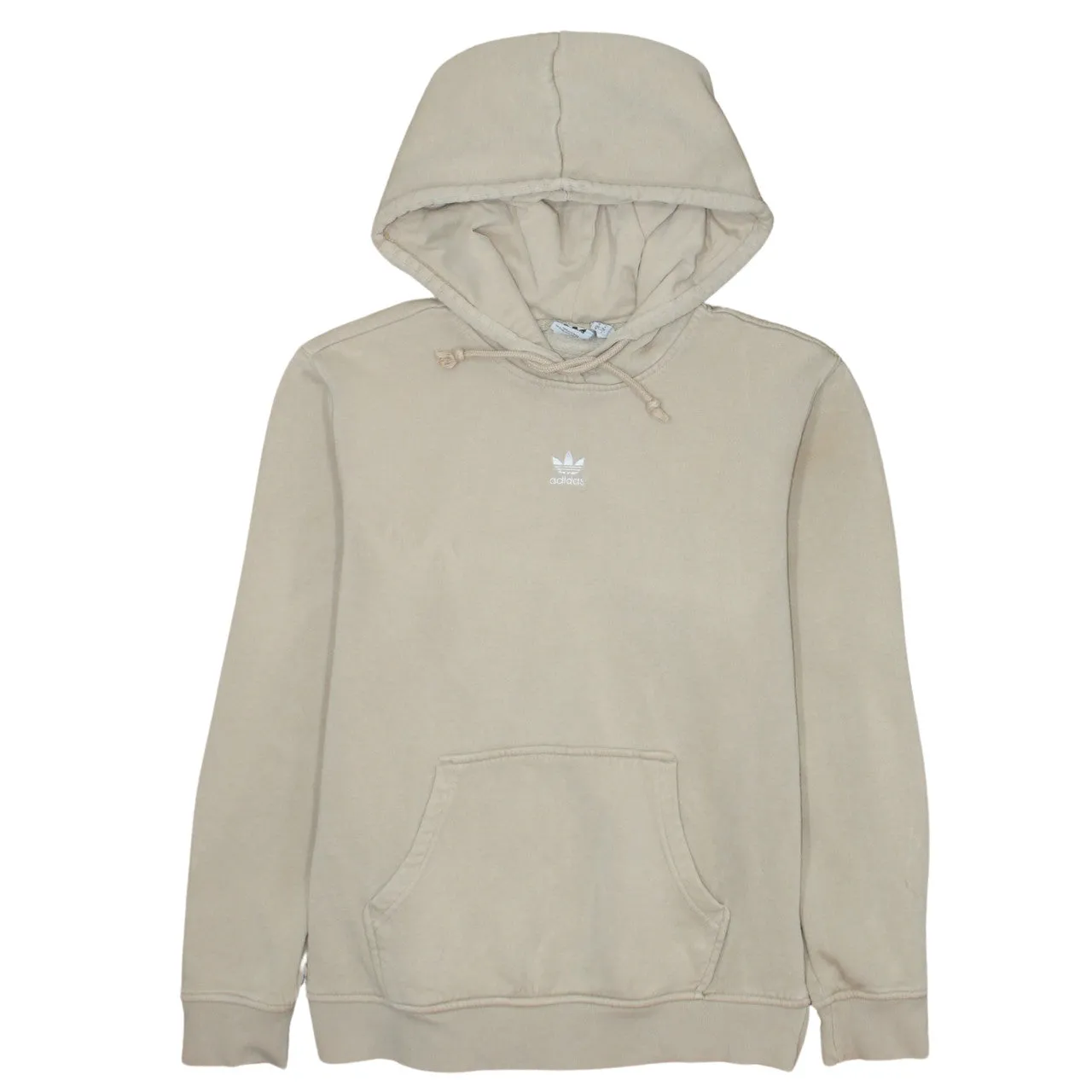 Adidas Beige Cream Hoodie Women's Small Embroidered Trefoil Logo Front Pocket Pullover Sweatshirt sold by Vintage Club