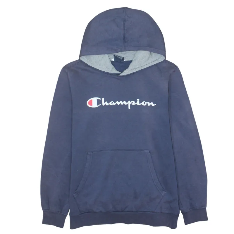 Champion Navy Blue Hoodie Women’s XLarge Printed Logo Front Pouch Fleece Pullover Sweatshirt sold by Vintage Club