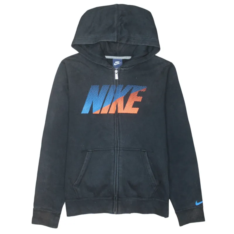 Nike Black Full Zip Hoodie Women’s XLarge Printed Logo Split Pocket Fleece Sweatshirt made by Nike