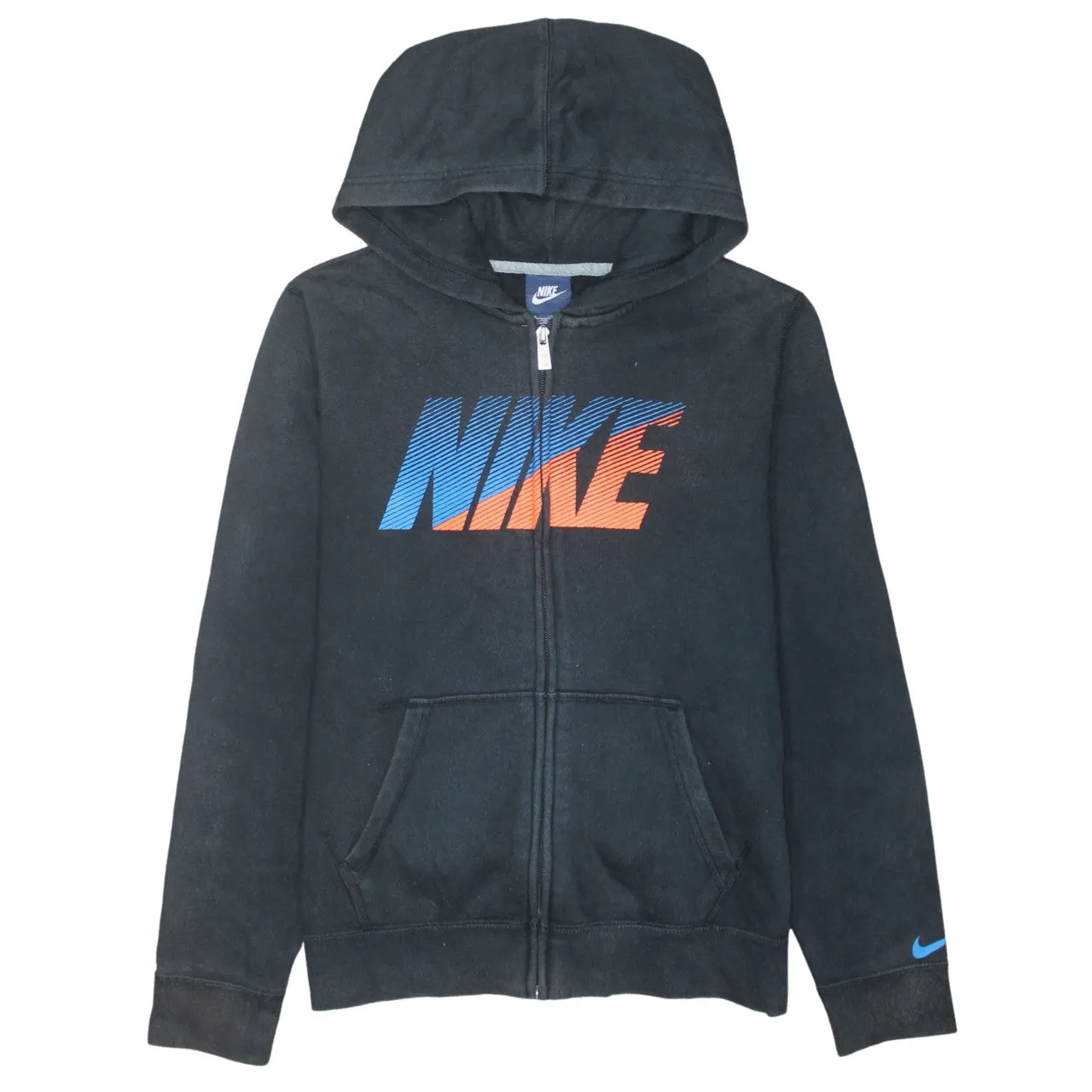 Nike Black Full Zip Hoodie Women’s XLarge Printed Logo Split Pocket Fleece Sweatshirt sold by Vintage Club