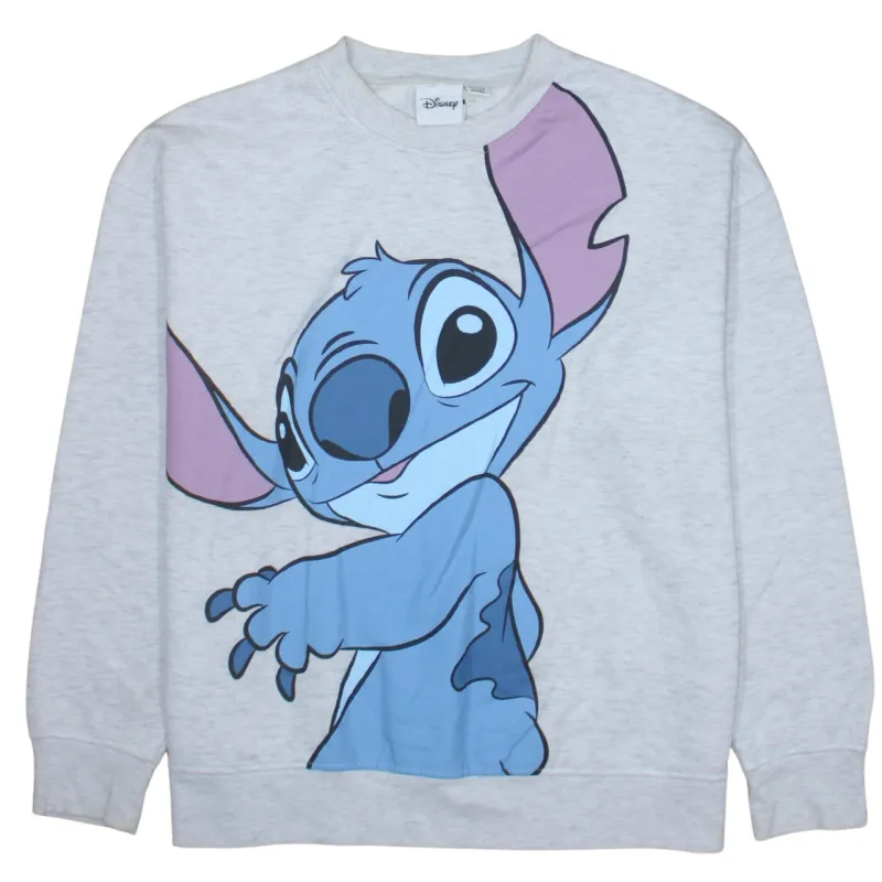 Disney Grey Sweatshirt Women’s Medium Printed Stitch Graphic Crewneck Pullover Fleece Top sold by Vintage Club