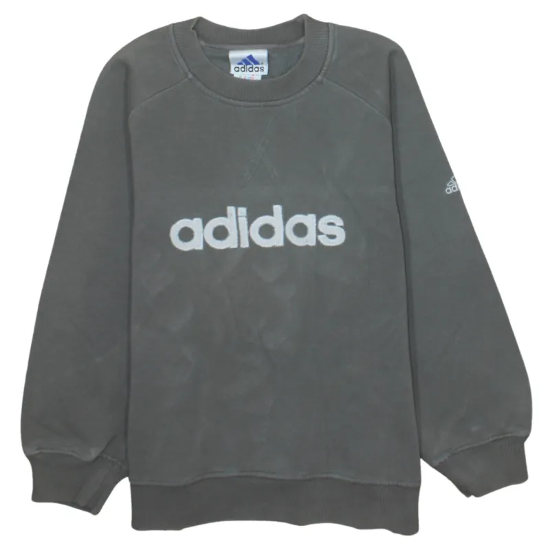 Adidas Charcoal Grey Sweatshirt Women's Small Embroidered Logo Crewneck Pullover Fleece Top made by Adidas