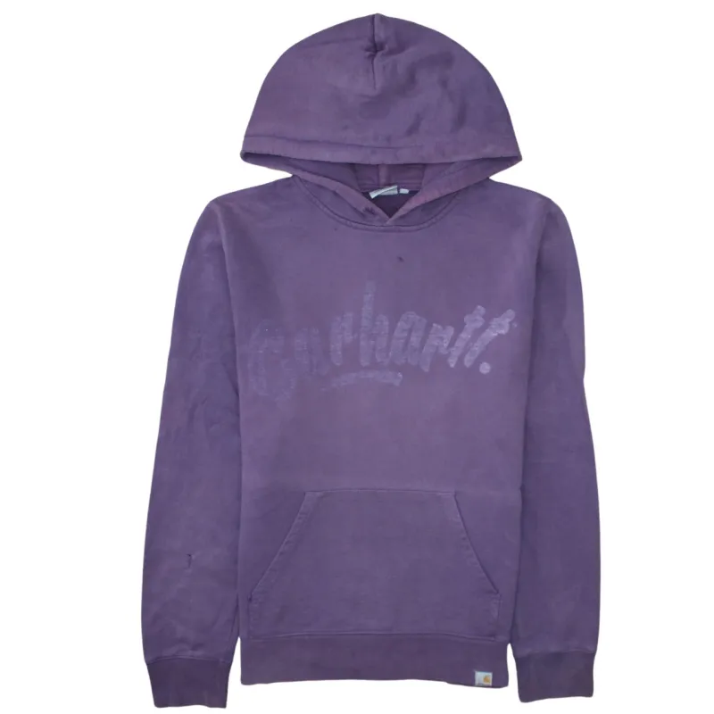 Carhartt Purple Hoodie Men's Small Faded Script Printed Logo Front Pocket Pullover Sweatshirt made by Carhartt