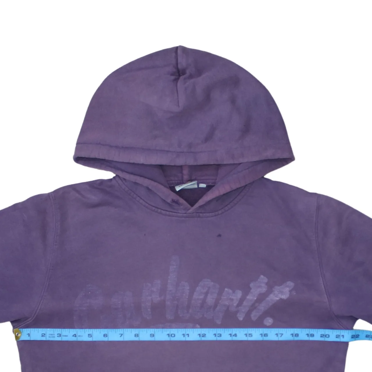 Carhartt Purple Hoodie Men's Small Faded Script Printed Logo Front Pocket Pullover Sweatshirt sold by Vintage Club product image thumbnail 5