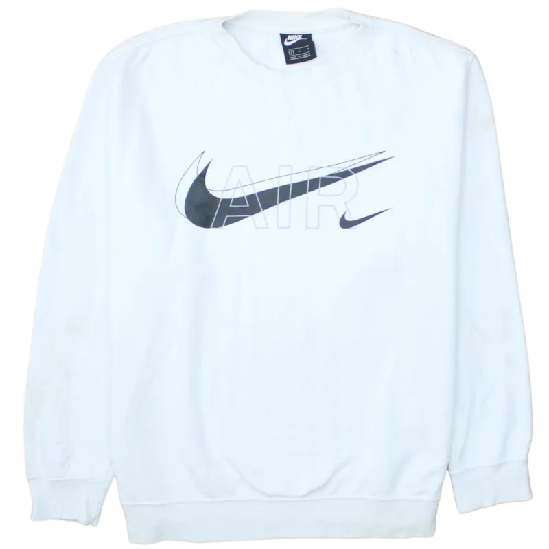 Nike White Sweatshirt Men's Large Printed Air Swoosh Logo Ribbed Cuffs Pullover Top made by Nike