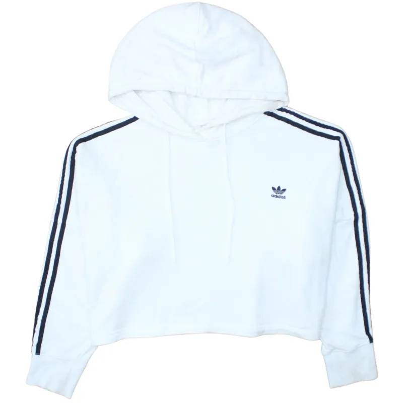 Adidas White Hoodie Women’s Large Cropped Trefoil Embroidered Logo Three Stripe Sleeves Sweatshirt sold by Vintage Club