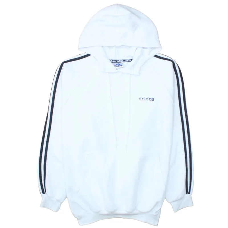 Adidas White Hoodie Men’s Large Embroidered Logo Three Stripe Sleeves Pullover Sweatshirt sold by Vintage Club