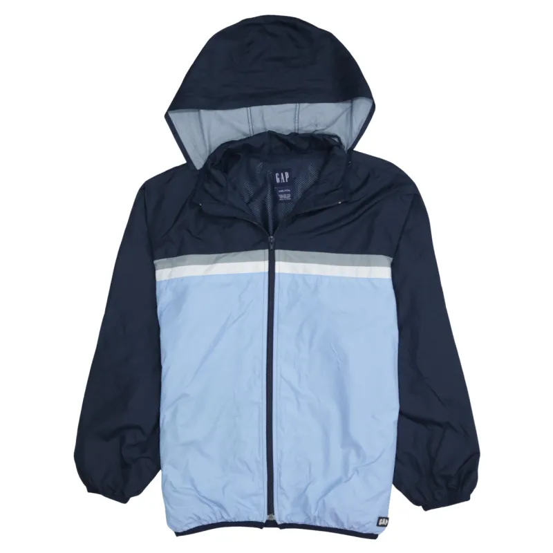 Gap Navy Light Blue Hooded Windbreaker Men’s XXL Full Zip Reflective Stripe Jacket made by Vintage Club