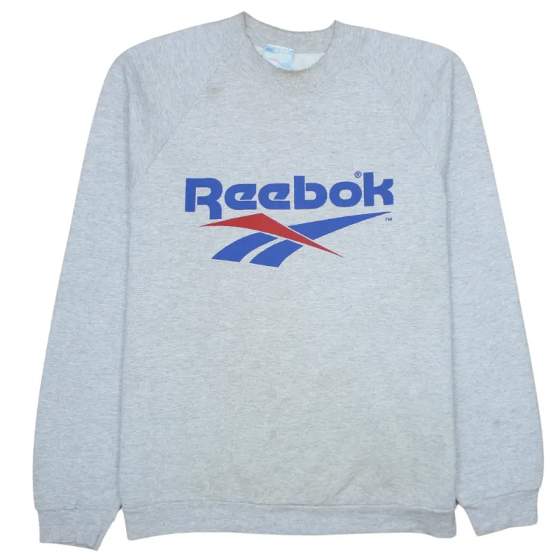 Reebok Grey Sweatshirt Women's XLarge Printed Big Logo Raglan Sleeves Crewneck Pullover made by Reebok