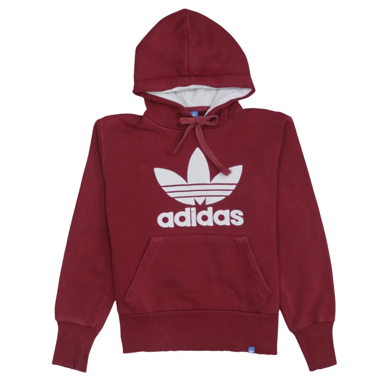 Adidas Burgundy Red Hoodie Women's Medium Trefoil Printed Logo Drawstring Pullover Sweatshirt sold by Vintage Club