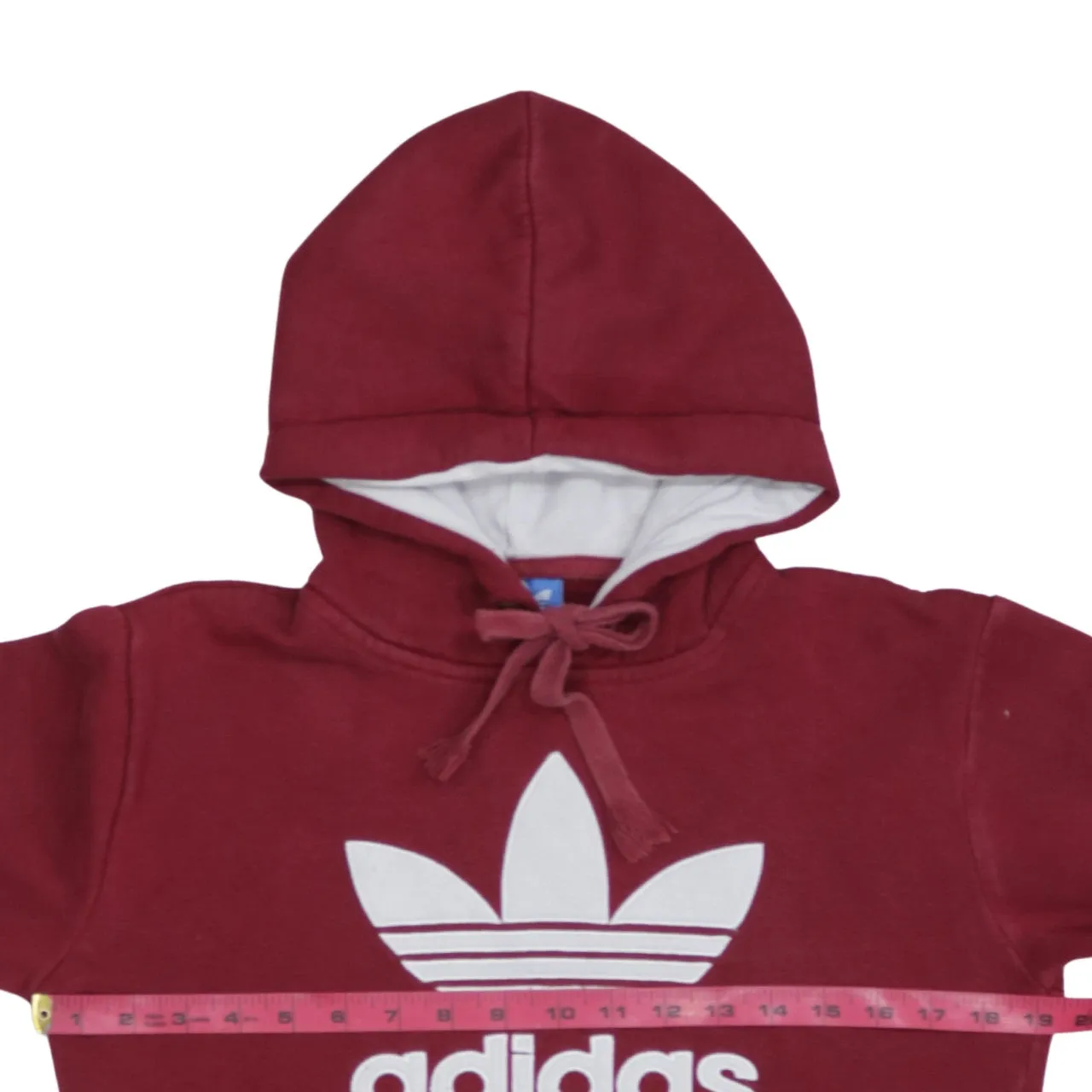 Adidas Burgundy Red Hoodie Women's Medium Trefoil Printed Logo Drawstring Pullover Sweatshirt sold by Vintage Club product image thumbnail 5