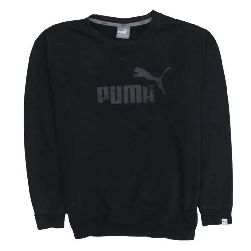Puma Black Sweatshirt Women's Small Printed Chest Logo Crewneck Pullover Top made by Puma