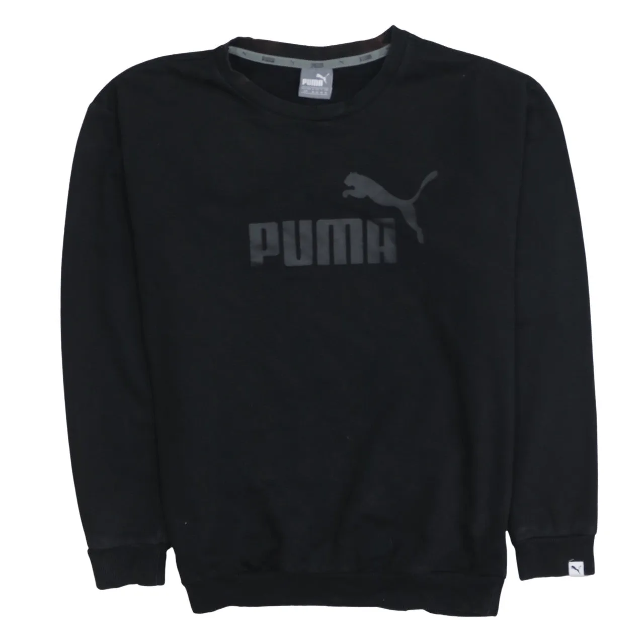 Puma Black Sweatshirt Women's Small Printed Chest Logo Crewneck Pullover Top sold by Vintage Club