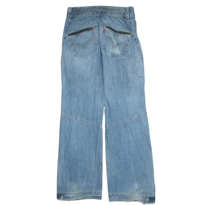 Retro Light Blue Jeans Men's 32 Zip Pockets Wide Leg Panelled Denim Trousers Pants sold by Vintage Club