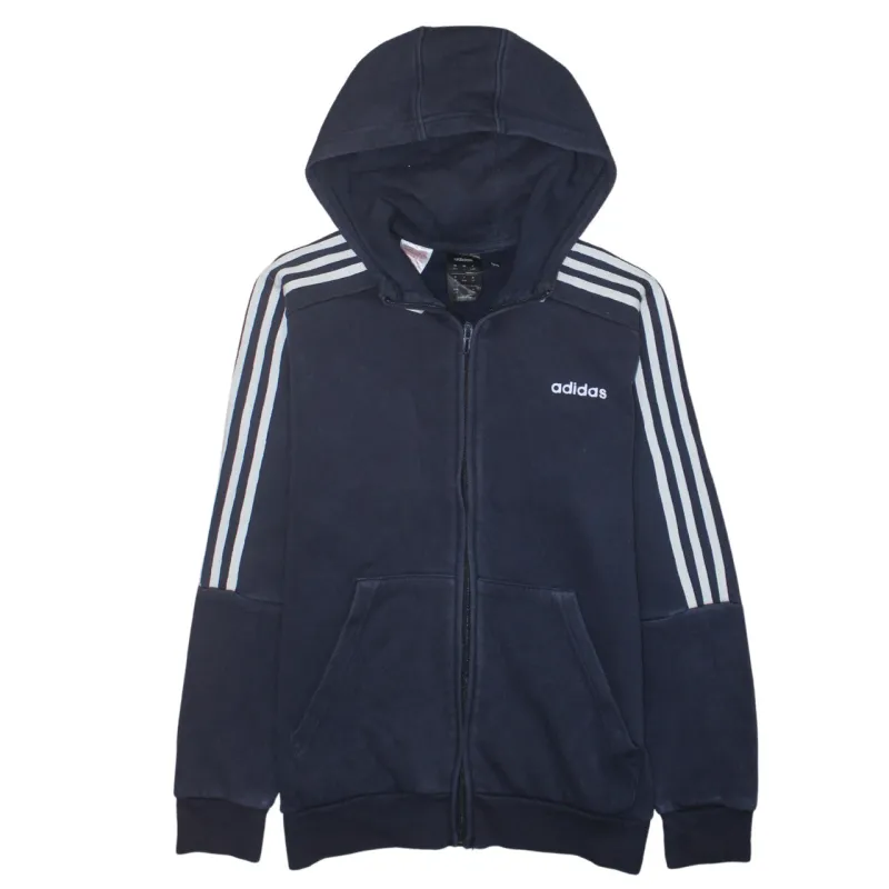 Adidas Navy Blue Hoodie Women’s Large Full Zip Three Stripe Sleeves Embroidered Logo Sweatshirt sold by Vintage Club