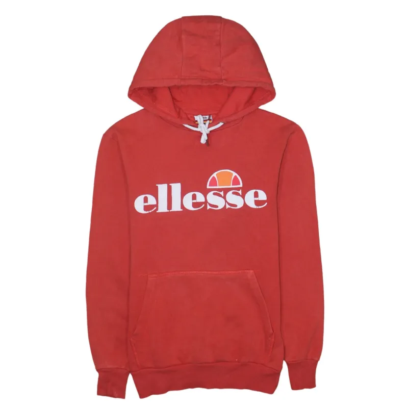 Ellesse Red Hoodie Women's Small Printed Logo Front Pouch Fleece Pullover Sweatshirt made by Ellesse