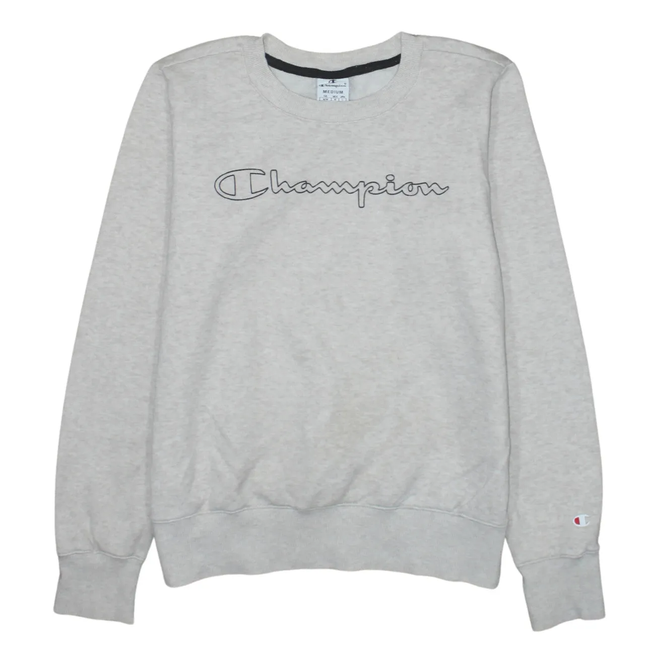 Champion Light Grey Sweatshirt Men's Medium Embroidered Script Logo Ribbed Crewneck Pullover sold by Vintage Club