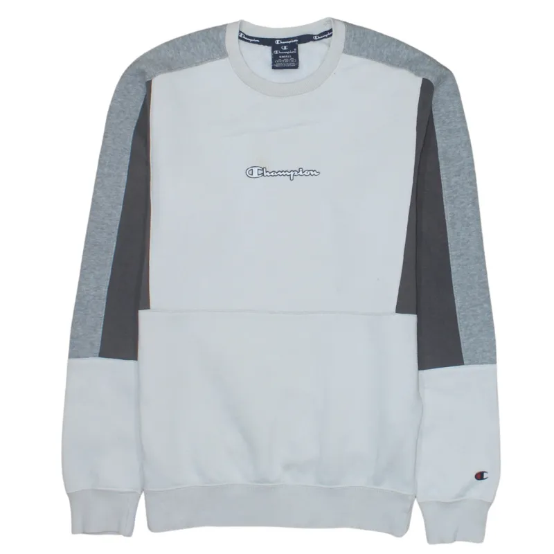 Champion Grey White Sweatshirt Men's Small Embroidered Chest Logo Colour Block Crewneck Pullover made by Champion