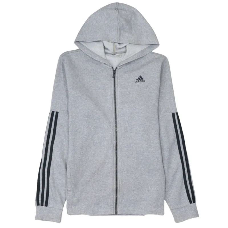 Adidas Grey Full Zip Hoodie Men's Medium Three Stripe Sleeves Printed Logo Sweatshirt sold by Vintage Club