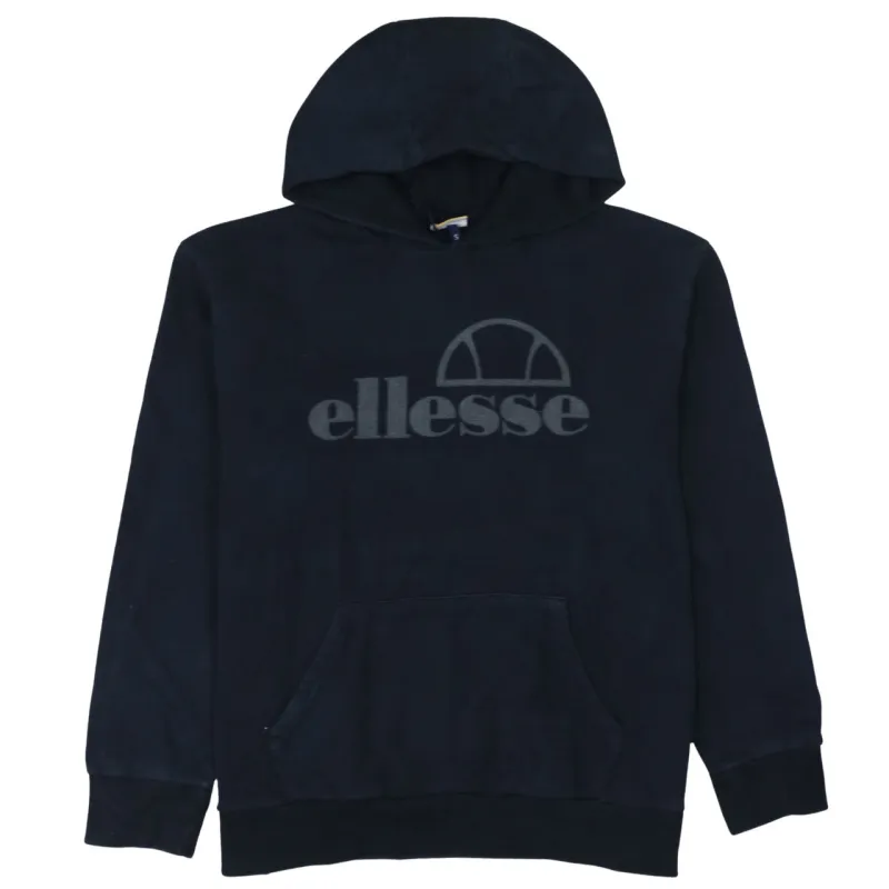 Ellesse Black Hoodie Men's Small Embossed Logo Front Pouch Pocket Pullover Sweatshirt sold by Vintage Club