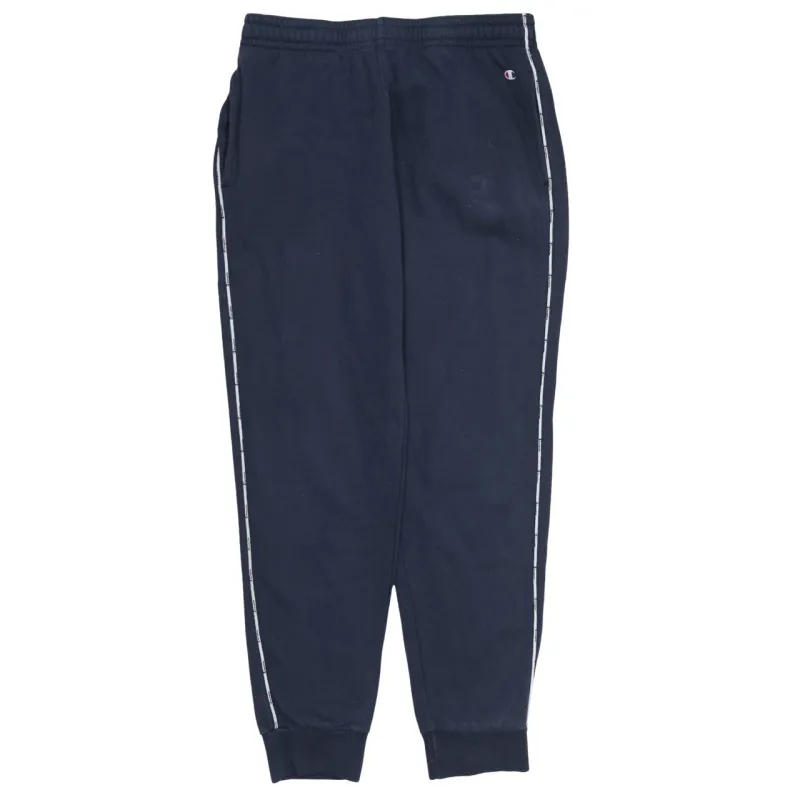 Champion Navy Blue Joggers Men’s Medium Printed Logo Cuffed Hem Side Tape Sweatpants made by Champion