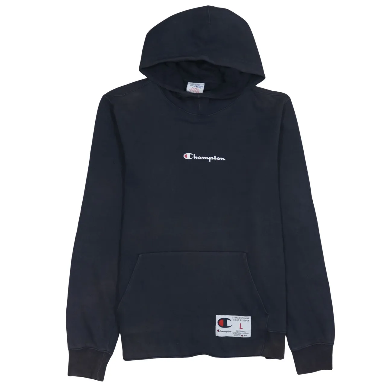 Champion Navy Blue Hoodie Men's Large Embroidered Chest Logo Front Pocket Pullover Sweatshirt sold by Vintage Club