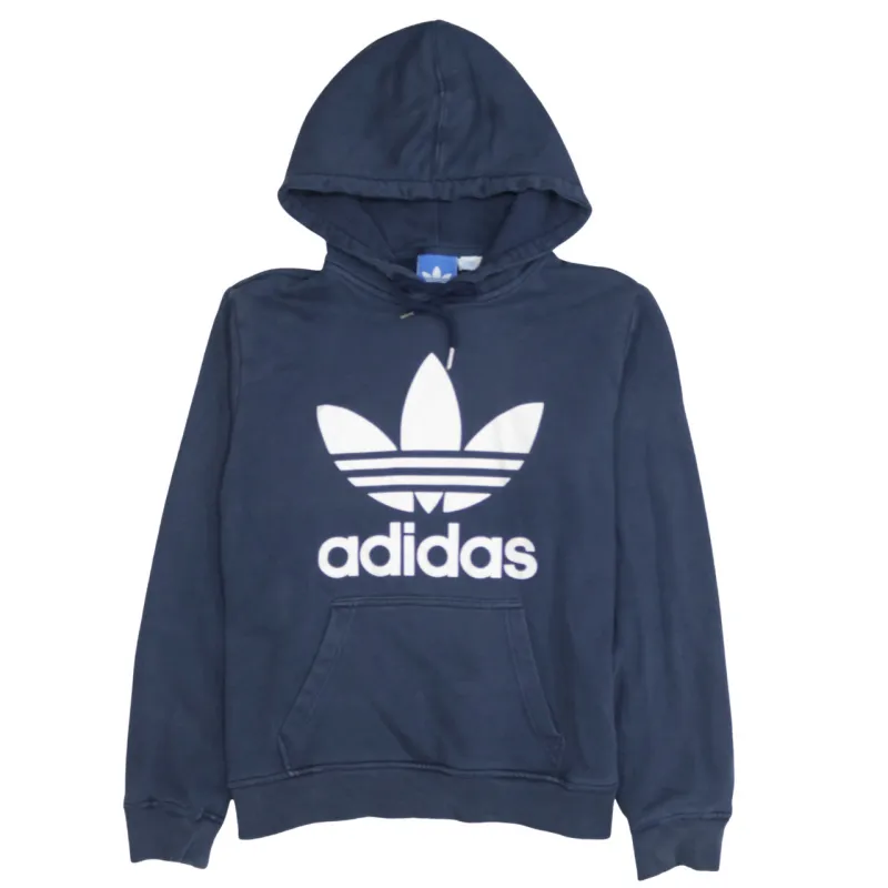 Adidas Navy Blue Hoodie Men's Small Printed Trefoil Logo Front Pocket Pullover Sweatshirt sold by Vintage Club