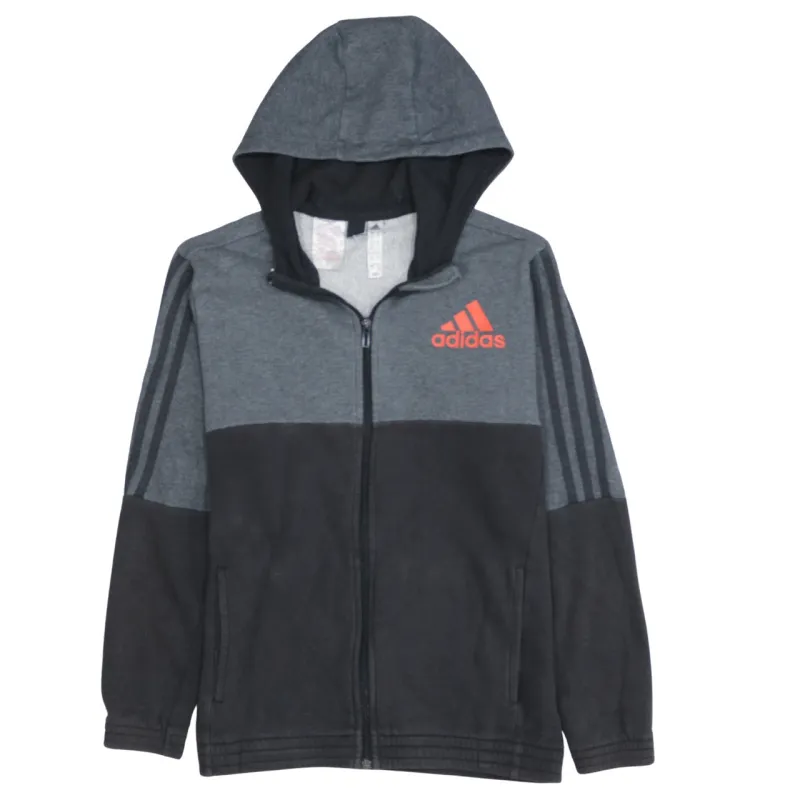 Adidas Grey Black Hoodie Women’s Large Full Zip Three Stripe Sleeves Printed Logo Jacket sold by Vintage Club