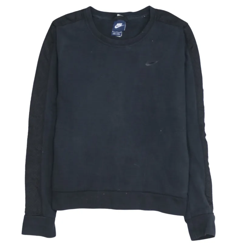 Nike Black Sweatshirt Women's Medium Embroidered Swoosh Mesh Sleeve Panels Pullover Top made by Nike
